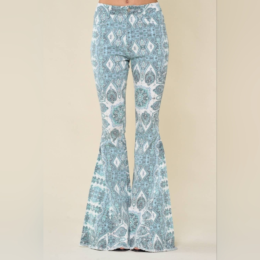 NEW SAINTS OF HEARTS BLUE WESTERN PAISLEY PRINT FLARE JEANS